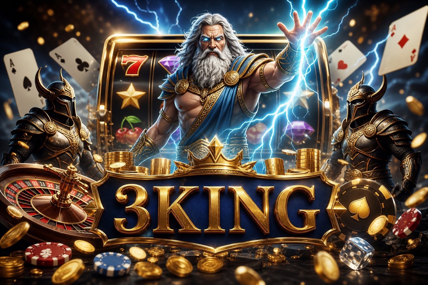 Biểu tượng 3KING với các thể loại bắn cá, quay số, game bài và mini game